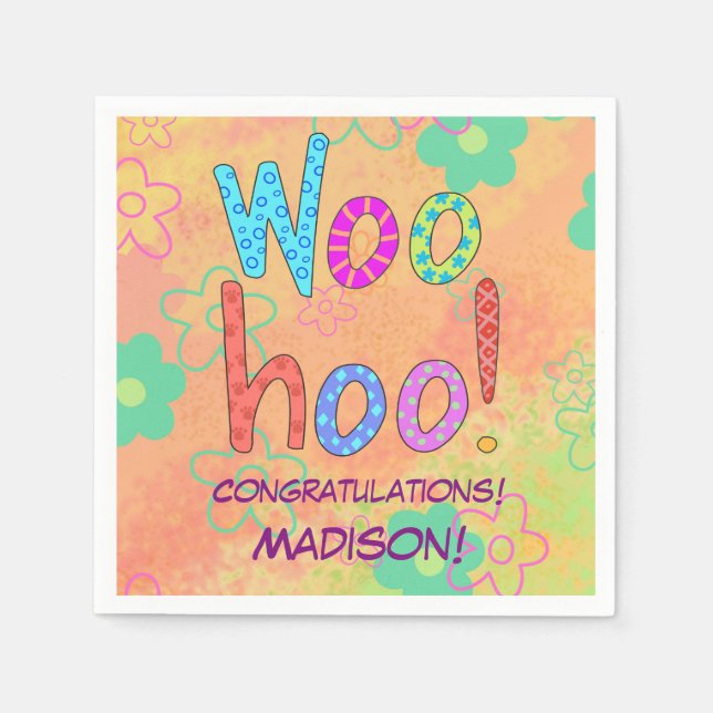 Woohoo Word Art Name Personalised Congratulations Napkin (Front)