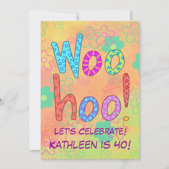 WooHoo Word Art Orange 40th Birthday Invitation (Front)