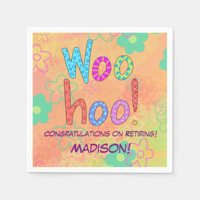 Woohoo Word Text Art Name Personalised Retirement Napkin (Front)