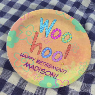 Woohoo Word Text Art Name Personalised Retirement Paper Plate