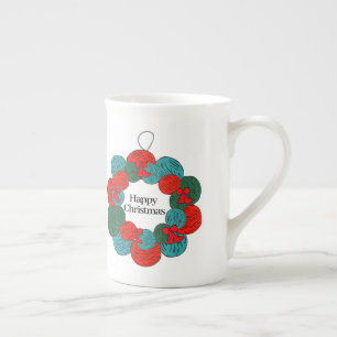 Wool balls pompon Christmas wreath Bone China Mug