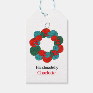 Wool balls pompon Christmas wreath handmade Gift Tags