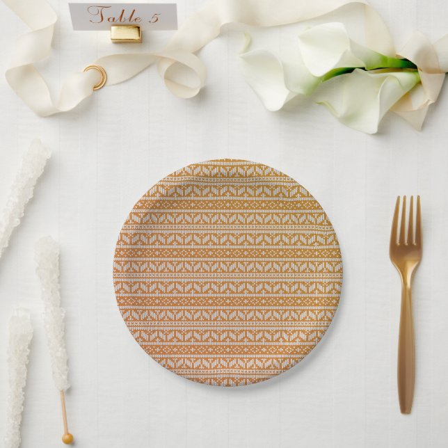 Wool Cross Stitch Knit Knitted Christmas Pattern | Paper Plate (Wedding)
