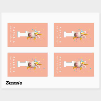 Wool Felted Unicorn Number Birthday Party Rectangular Sticker