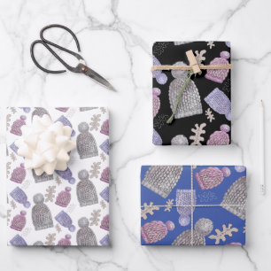 Wool Knit Hats Watercolor Hand-painted Wrapping Paper Sheet
