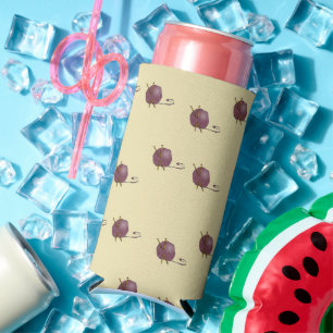 Wool knitting yarn on brown seltzer can cooler