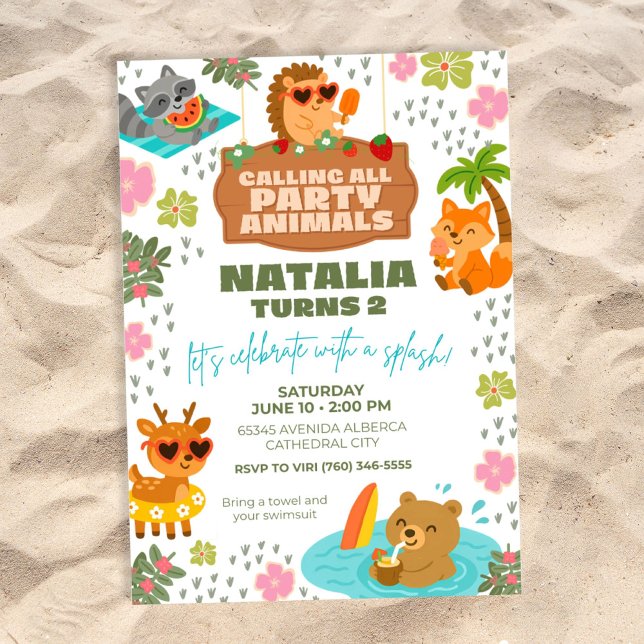Wooldand Creatures Pool Party Animals Invitation (Woodland Creatures Pool Party Invitation)