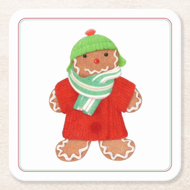 WOOLIE GINGERBREAD Square Paper Coasters (Front)