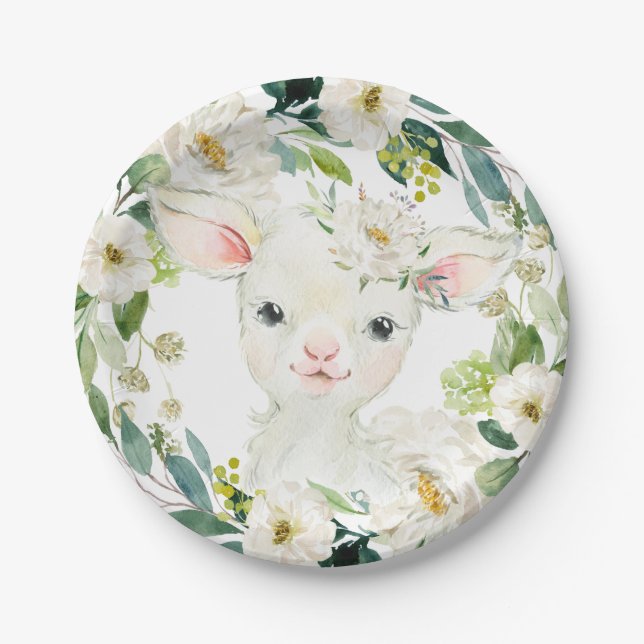 Woolie Lambert 7" Dessert Plate - Baby Shower (Front)