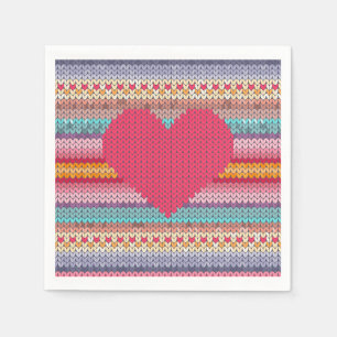 Woollen retro heart faux knit rainbow valentine napkin