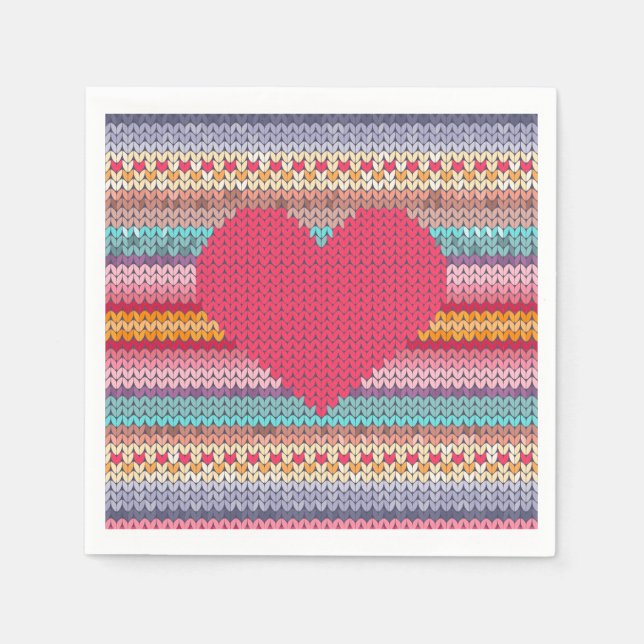 Woollen retro heart faux knit rainbow valentine napkin (Front)