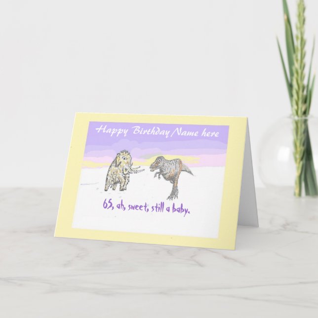 Woolly Mammoth and Dinosaur customise, birthday Card (Front)