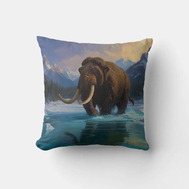 Woolly Mammoth and Rocky Mountains Cushion (Front)