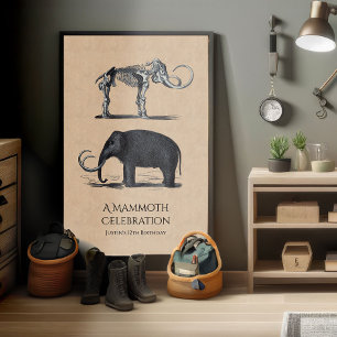 Woolly Mammoth and Skeleton Prehistoric Animals Poster