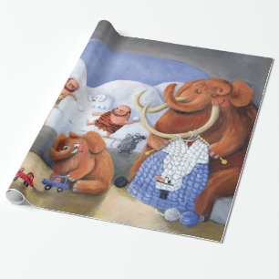 Woolly Mammoth Family in Ice Age Wrapping Paper