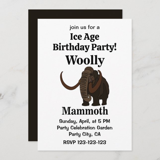 Woolly Mammoth Ice Age Birthday Invitation (Front/Back)