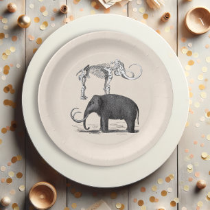 Woolly Mammoth Prehistoric Elephant and Skeleton Paper Plate