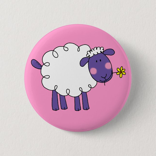 Woolly sheep 6 cm round badge (Front)