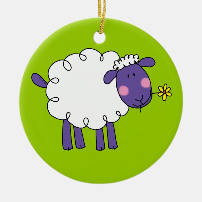 Woolly sheep ceramic tree decoration (Front)