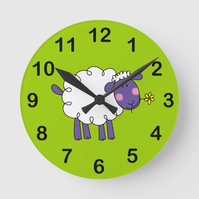 Woolly sheep round clock (Front)