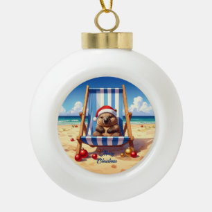 Woolly Wombat Santa hat Merry Christmas Ceramic Ball Christmas Ornament