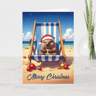 Woolly Wombat Santa hat Merry Christmas Holiday Card