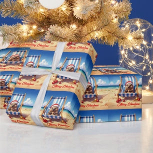 Woolly Wombat Santa hat Merry Christmas Wrapping Paper
