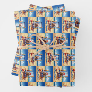 Woolly Wombat Santa hat Merry Christmas Wrapping Paper Sheet