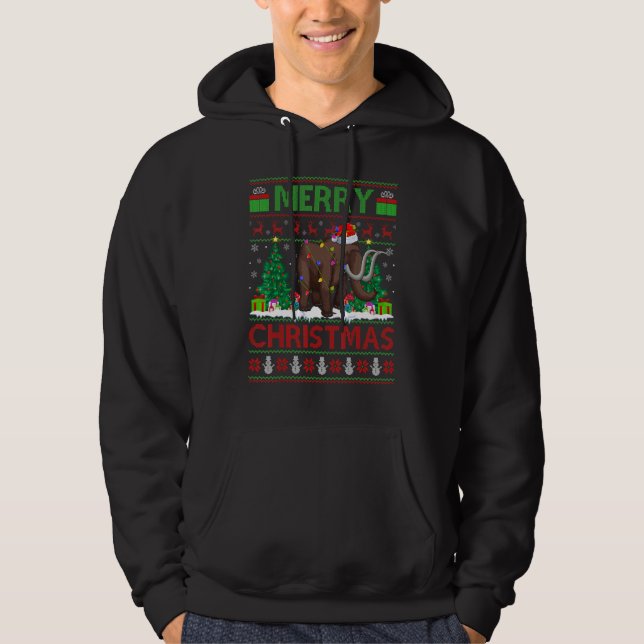 Woolly   Xmas Tree Lights Ugly Santa Woolly Christ Hoodie (Front)