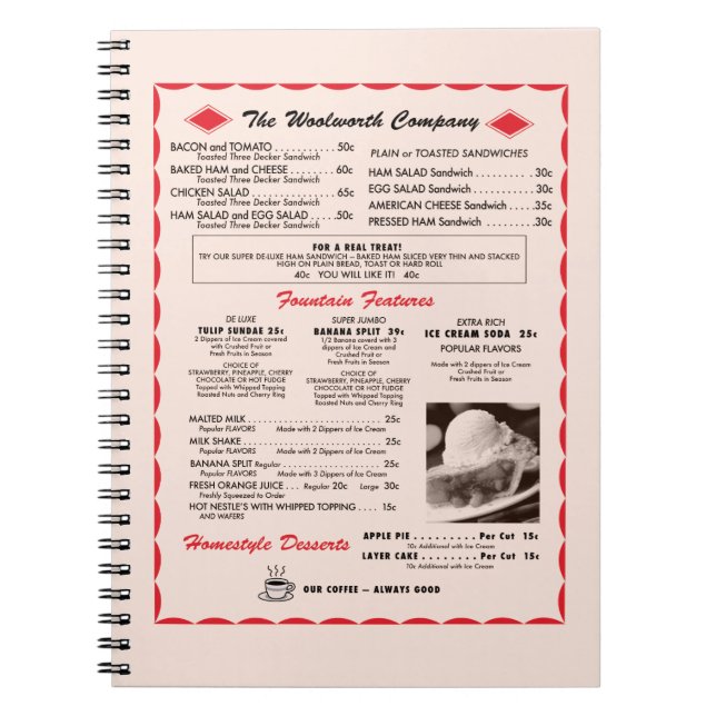 Woolworth Menu Notebook (Front)