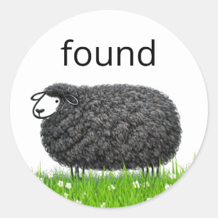 Wooly Black Sheep In Grass with "Found" Text Classic Round Sticker
