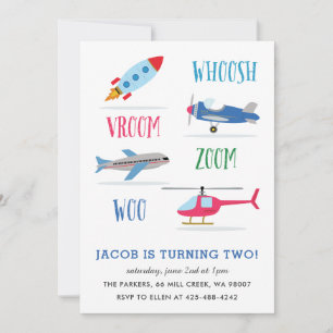 Woosh Vroom Woo Space Rocket Kid's birthday party  Invitation
