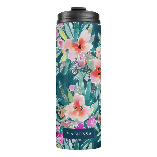 WOOT Colourful Tropical Floral Watercolor CUSTOM Thermal Tumbler (Front)