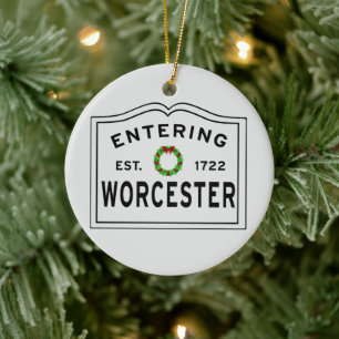 Worcester, MA Holiday Wreath Ceramic Ornament