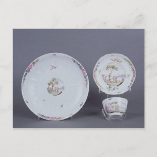 Worcester teabowl and saucer and dish postcard