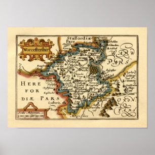 Worcestershire County England Old Antiquarian Map Poster