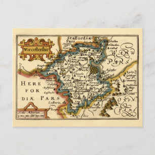 Worcestershire County Map, England Postcard