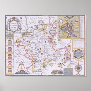 Worchestershire, engraved by Jodocus Hondius Poster