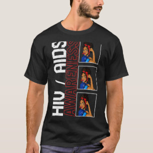 Word Aids Day HIV Awareness Red Awareness Ribbon B T-Shirt