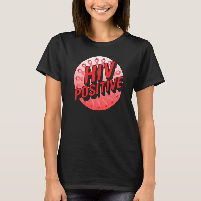 Word Aids Days HIV Positive Red Awareness Ribbon S T-Shirt (Front)