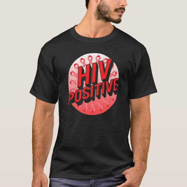 Word Aids Days HIV Positive Red Awareness Ribbon S T-Shirt (Front)