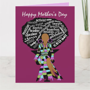 Word Art Afro Lady African American Mother's Day Card