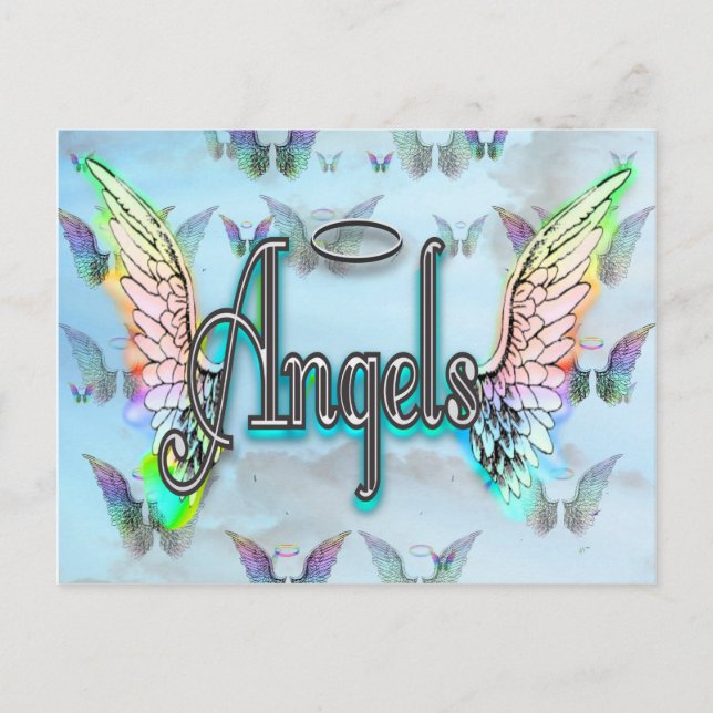 Word Art Angel with Wings & Halo Postcard (Front)