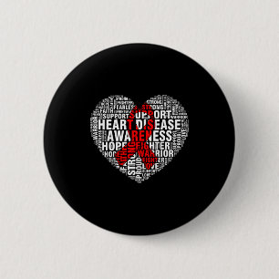 Word Art Heart Red Ribbon Heart Disease Awareness 6 Cm Round Badge