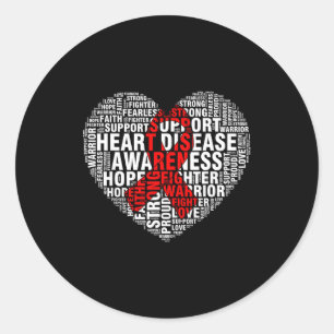 Word Art Heart Red Ribbon Heart Disease Awareness  Classic Round Sticker