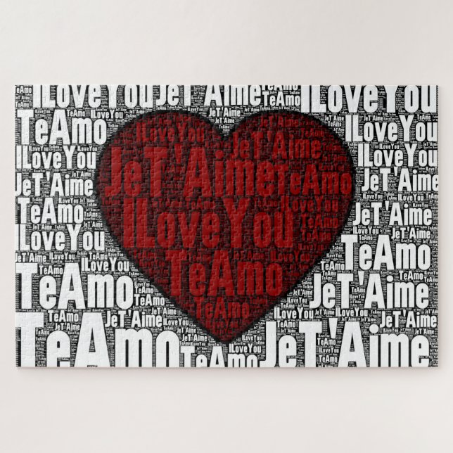 Word Art: "I Love You" 3 languages - Red Heart Jigsaw Puzzle (Horizontal)