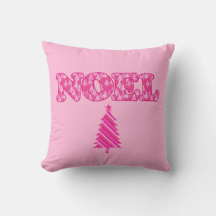 Word Art - Noel Patterned in Fuchsia Pink Trees Cushion