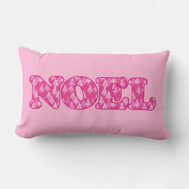 Word Art - Noel Patterned in Fuchsia Pink Trees   Lumbar Cushion (Front)