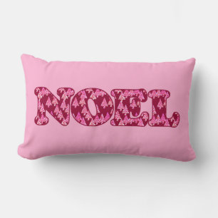 Word Art - Noel Patterned with Trees in Burgundy Lumbar Cushion