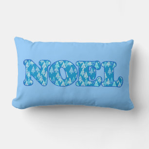 Word Art - Noel Patterned with Trees Light Blue L Lumbar Cushion